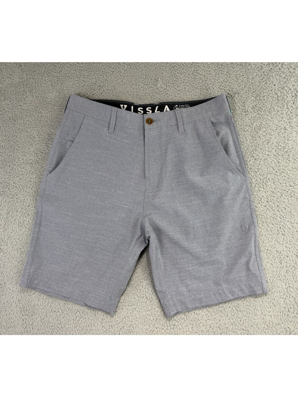 Vissla Hybrid Shorts 9” Mens 31(32) Gray Upcycled Poly Cotton Stretch Surf